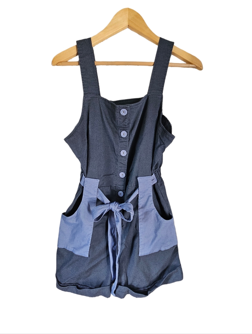 Smak Parlour Blue Retro Mod 60s Style Button Front Romper - XL - Picture 3 of 5